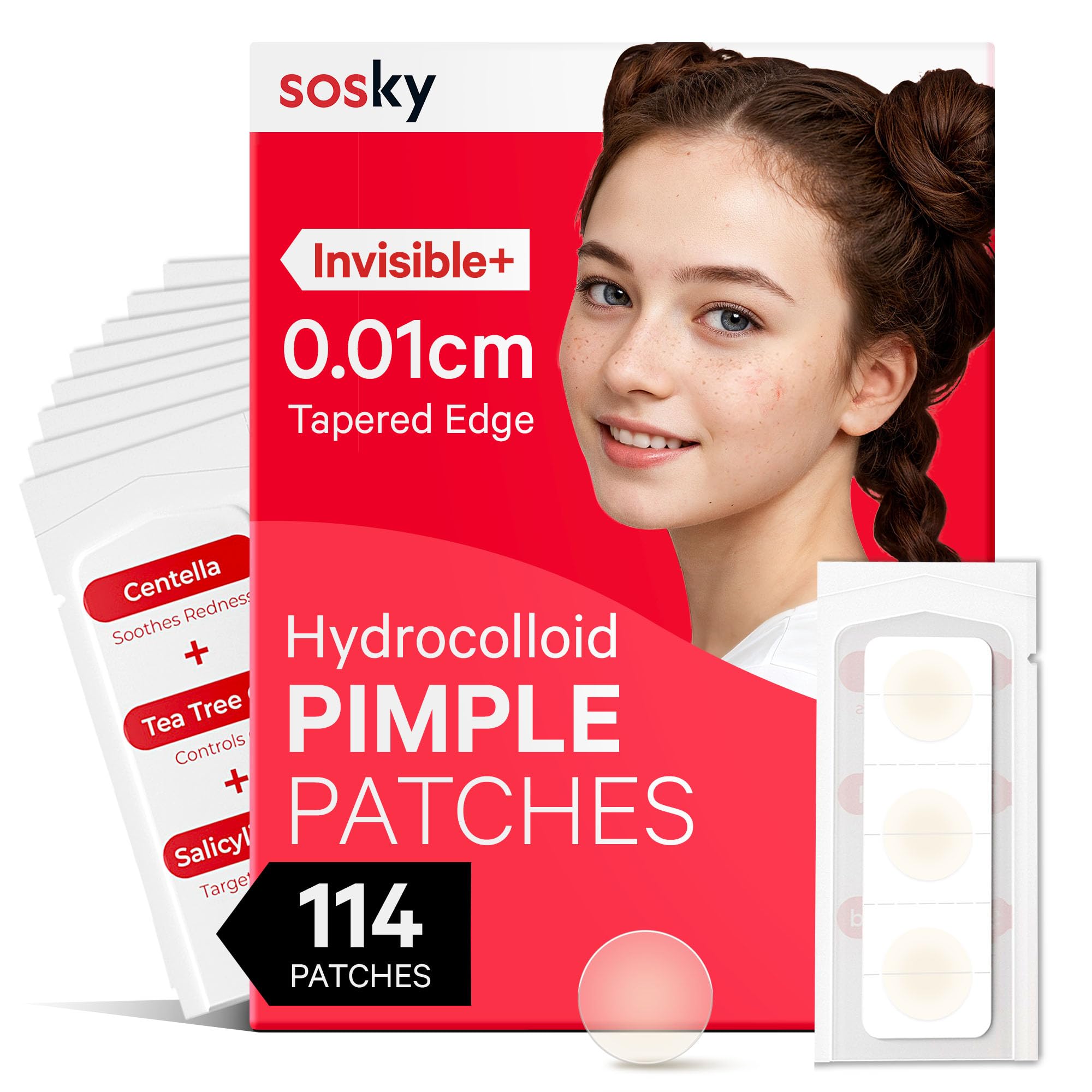 SOSKY Pimple Patches for Face, Hydrocolloid Acne Patches, Zit Sticker for Face and Skin 114 Count 10mm