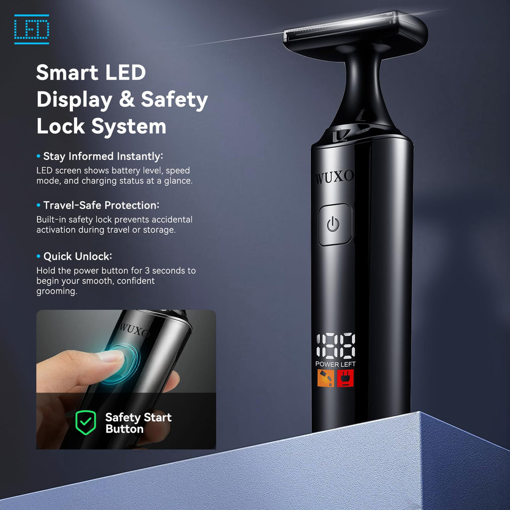 WUXO Electric Groin Hair Trimmer, LED Display Back Shaver for Men