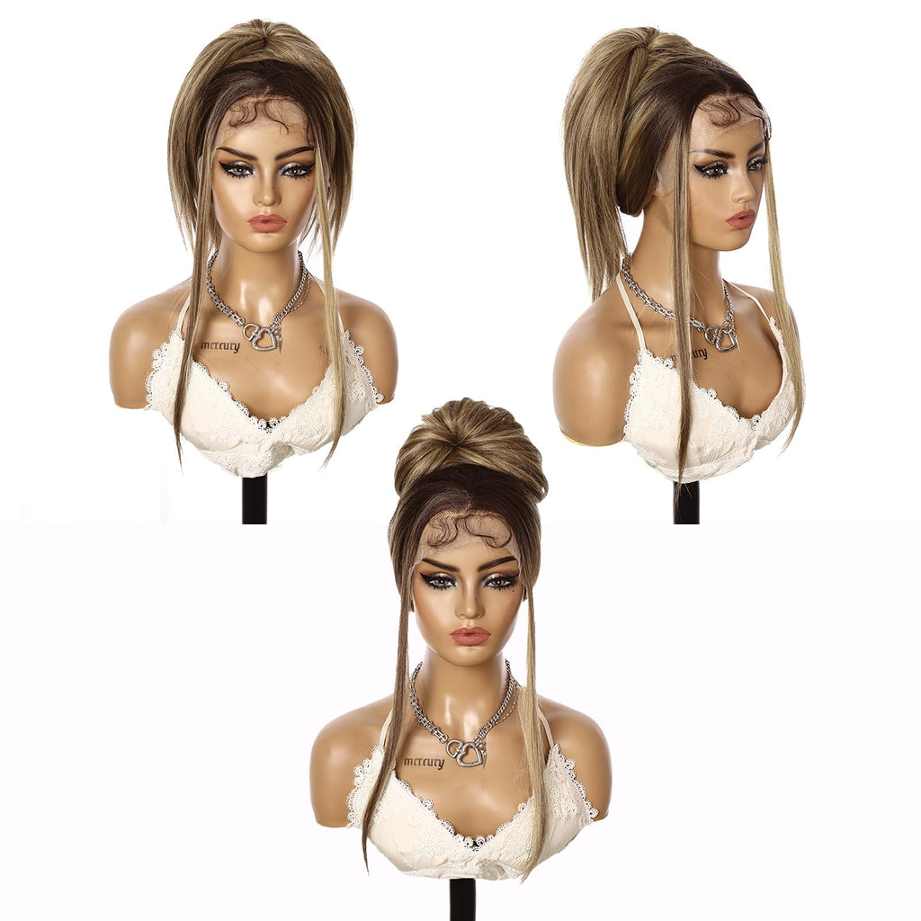 ZWYLWGBCVJ 13×4 Synthetic Lace Front Wig for Women Long Curly Wavy Heat Resistant Fiber Wigs Natrural Hairline and Baby Hair for Daily Party Use (30inch)