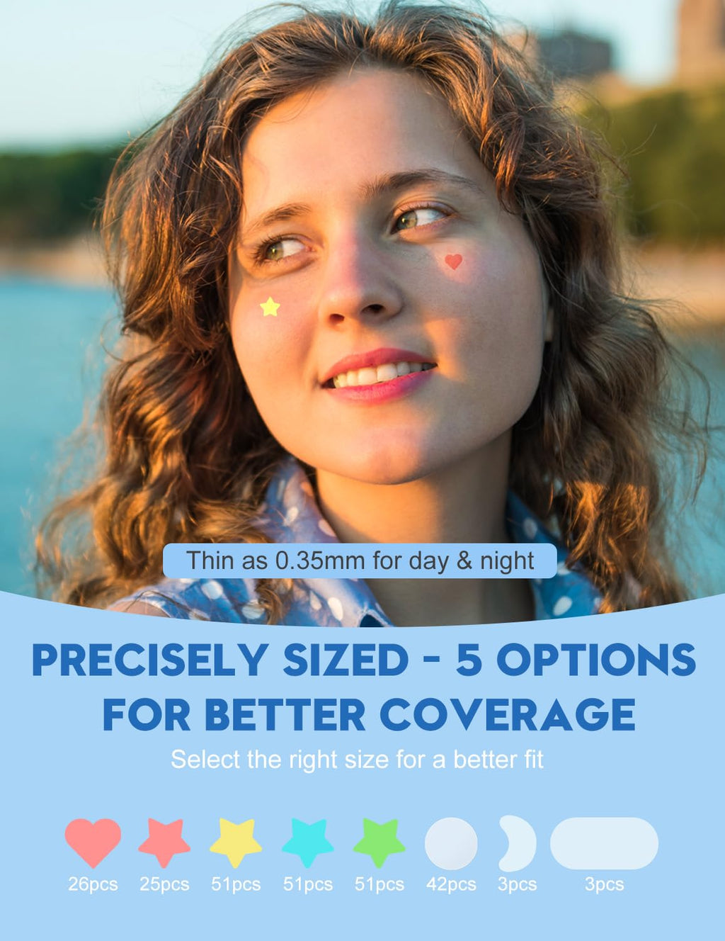 Pimple Patches for Face, 7 Sizes, 5 Shape/Color 255 pcs Acne Patches Hydrocolloid Precise Matches Different Sizes Acne, Spot Stickers With Tea Tree Oil Salicylic Acid Centella Covering Zits Blemishes