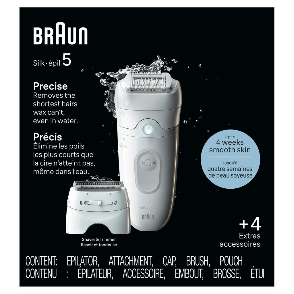 Braun Silk-épil 5 Epilator, Hair Removal Device, Women Shaver & Trimmer, Wet and Dry, Includes Shaver Head and Trimmer Comb, SE5-041, Grey