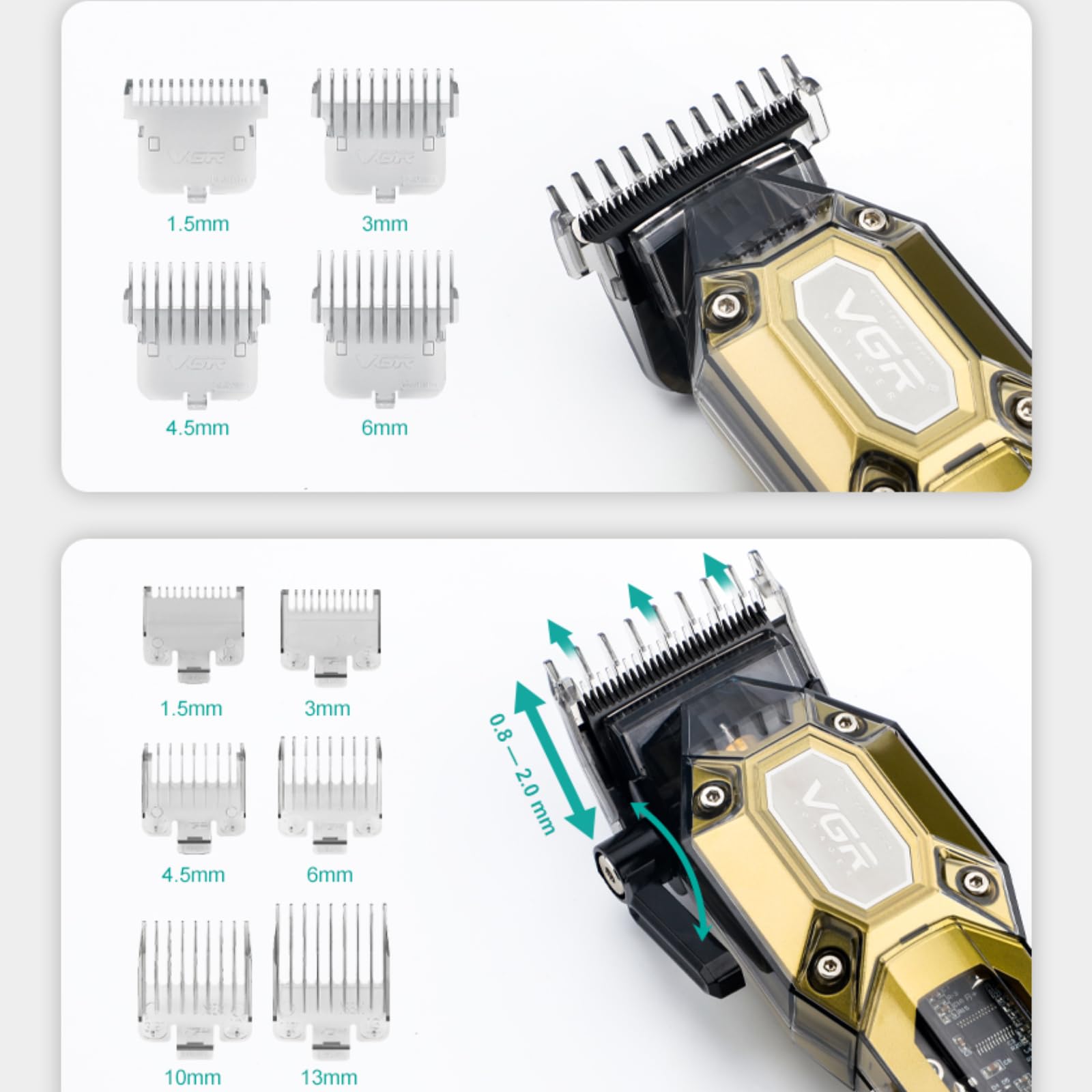 VGR 600&900 Cordless Barber Clipper Trimmer Set with LED Display, Gold