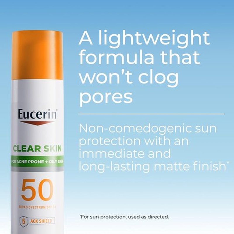 Eucerin Sunscreen Lotion SPF 50 - Lightweight Acne-Prone Skin Formula | Oil-Absorbing, Hypoallergenic, 2.5 Fl Oz