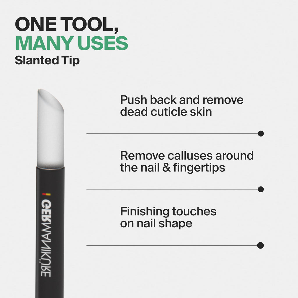 GERMANIKURE Clear Glass Cuticle Stick in Leather Sleeve - Ethically Made in Czech Republic - Cuticle Pusher & Remover, Callous & Dry Skin Fingertip File, Nail Shaper