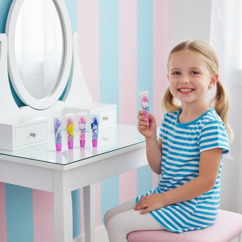 Townley Girl Hello Kitty and Friends 7 Piece Swirl Lip Gloss, Girls Kids Party Favors, Lip Set for Girls, Perfect for Birthday Gifts, Plant Based, Ages 3