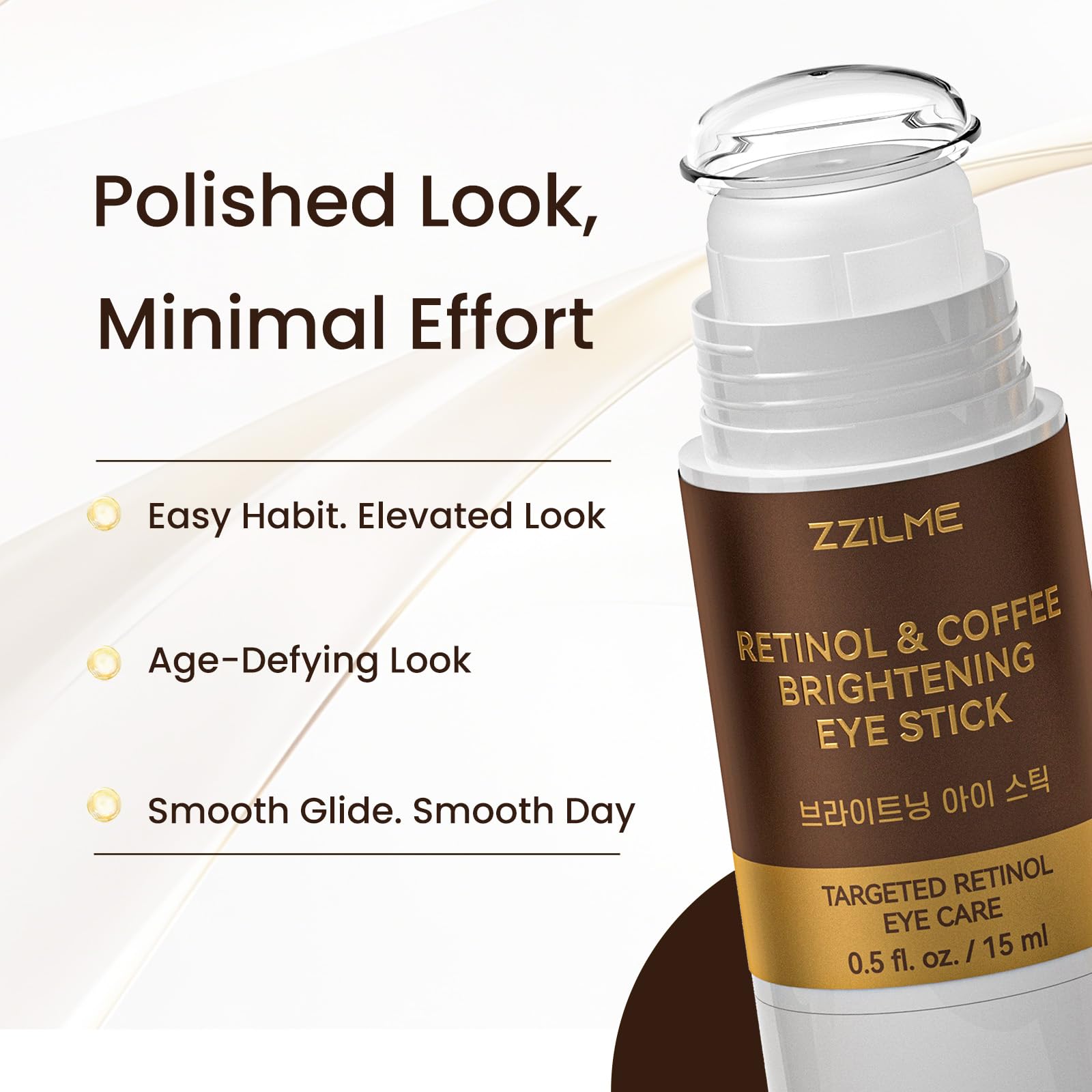 ZZILME Under Eye Balm Stick with Retinol and Caffeine, Hydrating Eye Cream Brightener for Dark Circles, Puffiness, Fine Lines and Wrinkles, Portable Balm Stick for On-the-Go Daily Eye Care 15 ml