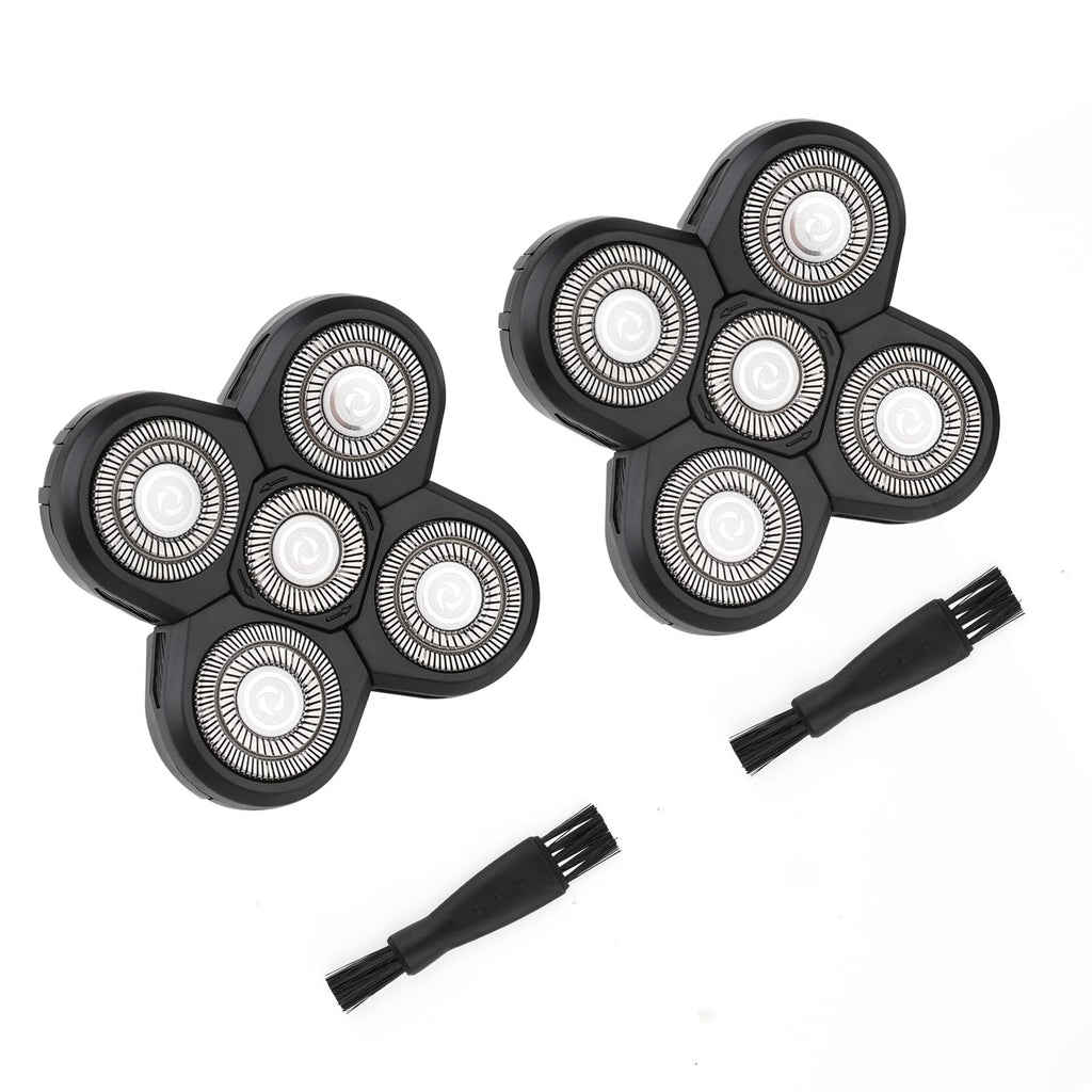Universal 2pcs 5 Blades Shaver Replacement Heads Compatible with Freebird Head Shave for Freedom Grooming Replacement Head and More with Easy Clean Brush Blade Cover