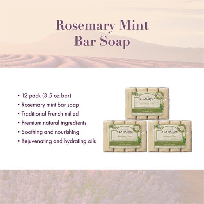 A LA MAISON Rosemary Mint Bar Soap - Triple French Milled Natural Moisturizing Hand Soap Bar (4 Bars of Soap, 3.5 oz)