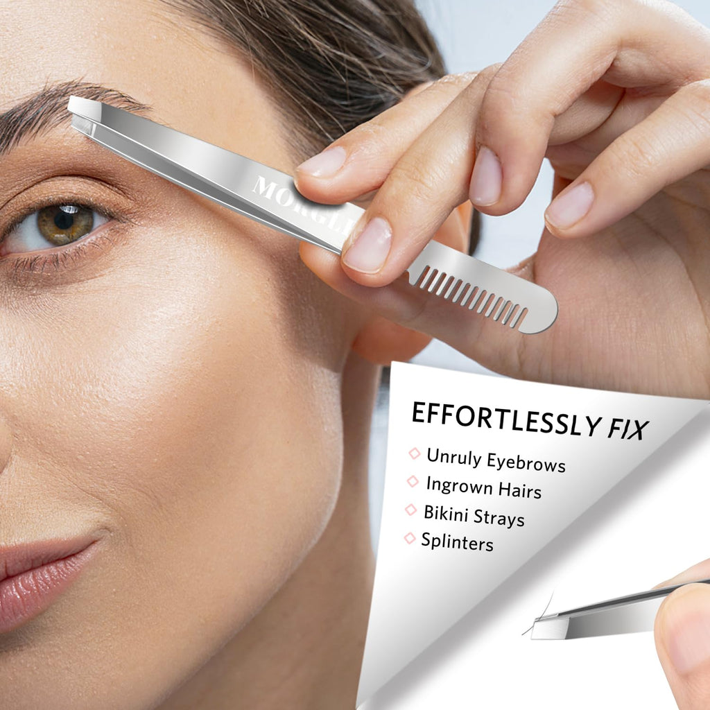 MORGLES Tweezers Set for Men 9 Pcs Nail Clipper Kit with Case for Grooming