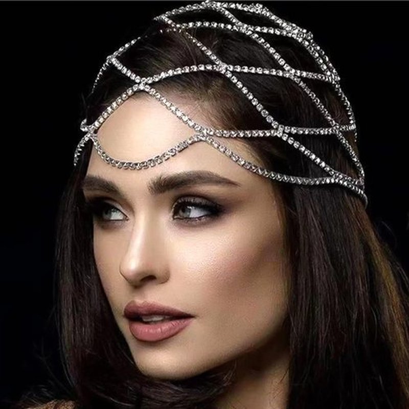 NAISKA Silver Rhinestone Head Chain Wedding Bride Crystal Headpieces Caps Vintage 1920S Party Flapper Hair Headband Jewelry Gatsby Hair Accessories for Women and Girls