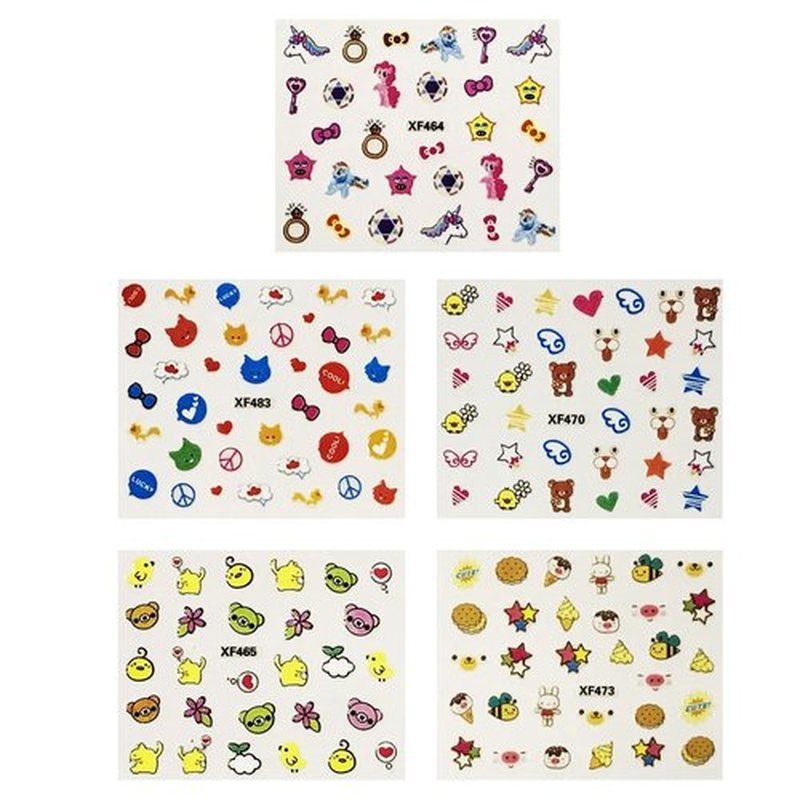 ALLYDREW Funky Cute Funky Patterns Nail Art Nail Stickers 3D Nail Decals, 10 Sheets (300+ Nail Stickers)