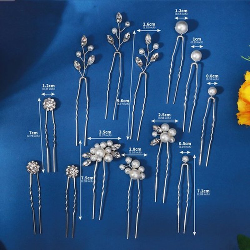 13 Pieces Pearl Crystal Bridal Hair Pins Rhinestone Flower Wedding Hair Pieces Prom Accessory for Women Wedding Hairstyles
