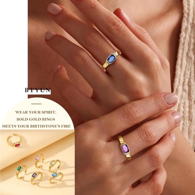 Regine Switzerland Gold Rings for Women - Non-Tarnish Birthstone Adjustable Stackable Ring | Perfect Graduation & Mother's Day Gift