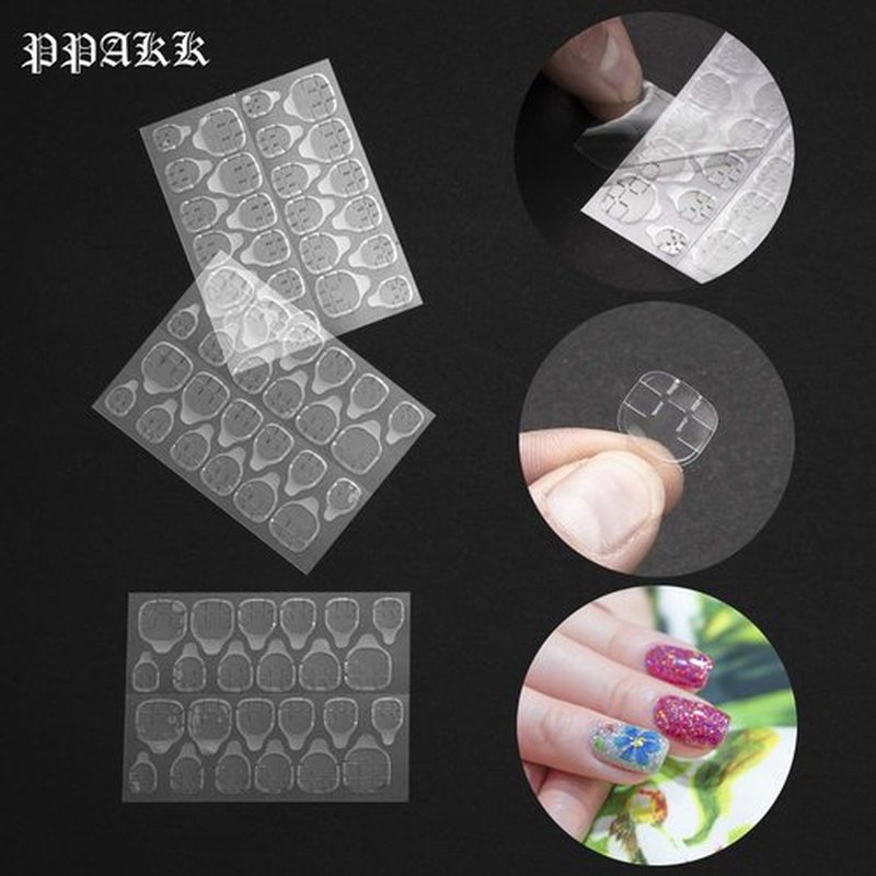 PPAKK 50 Sheets (1200pcs) Double-Sided Nail Adhesive Stickers Breathable Transparent Bendable Fake Nail Glue Fake Nail Tips for Women and Girls