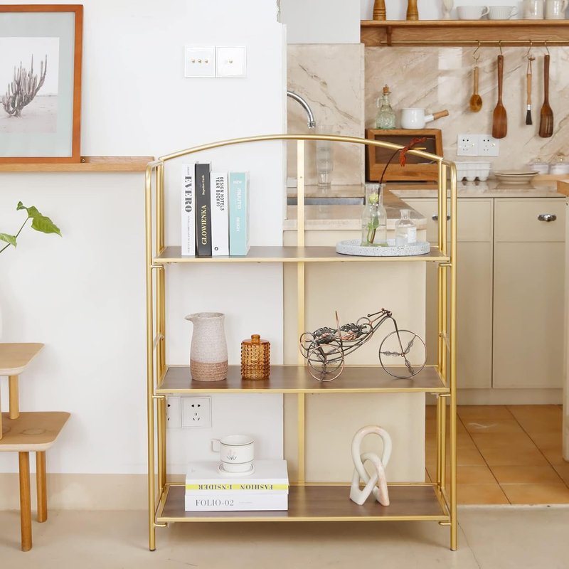 Crofy Folding Bookshelf - 3-Tier Gold Collapsible Bookcase for Living Room & Home Office Storage