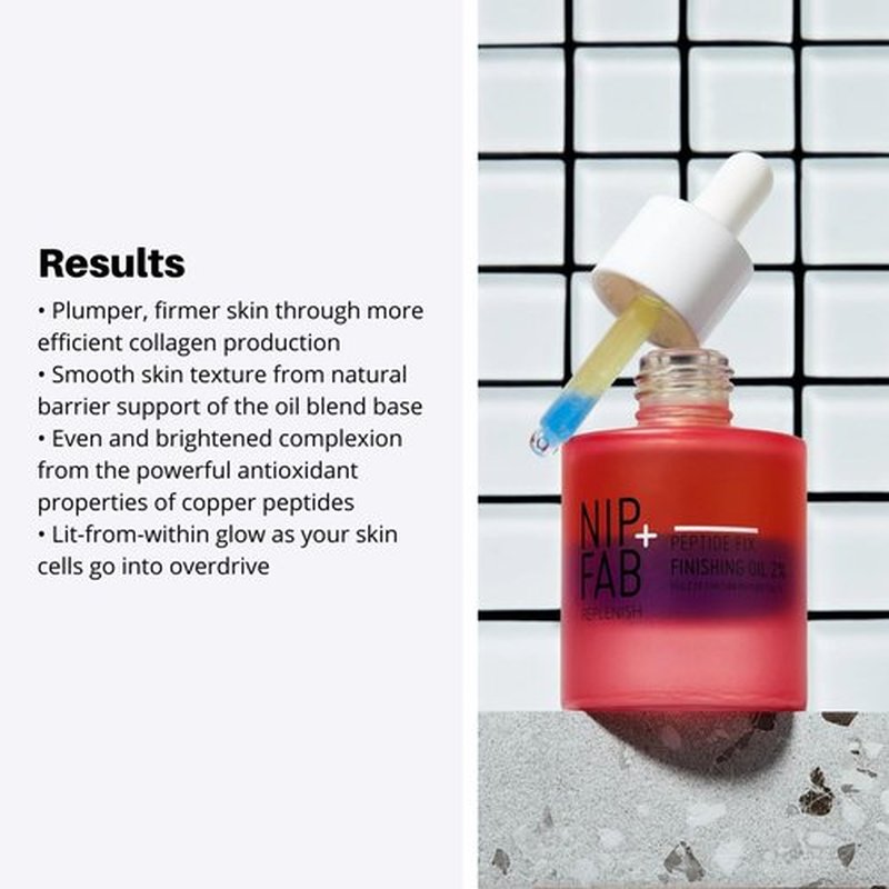 Nip+Fab Peptide Fix Finishing Oil 2%, 1.01 fl oz, Perfect Finish for All Skincare Routines, Support the Skin Barrier, Brighter Smoother Skin Lightweight Bi-Phase Anti-Wrinkle Formula