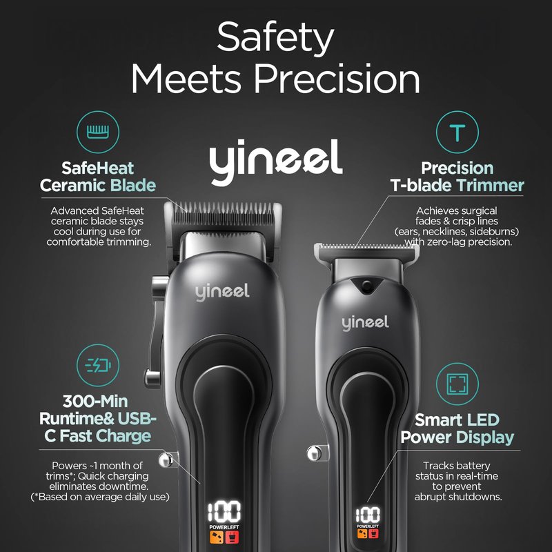 Yineel Hair Clippers for Men, Professional Cordless Clippers & Trimmer Set, Super Quiet, Clippers for Hair Cutting Kit with LED Display, Gift for Men Women Barber Kid