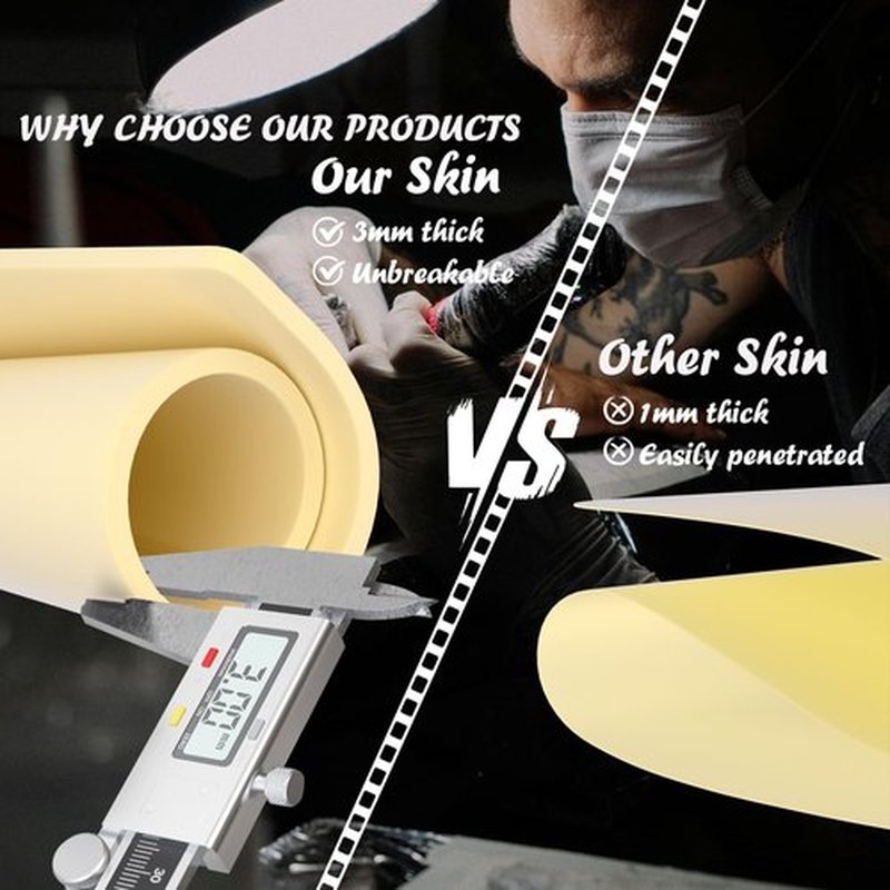 3mm Tattoo Practice Skin, 6Pcs 12x8" 3mm Thick Silicone Fake Skin Blank Double Sides Soft Skin, Tattooing Microblading Eyebrow Lip Practice Sheet for Beginners and Artists (6Pcs I 3mm)