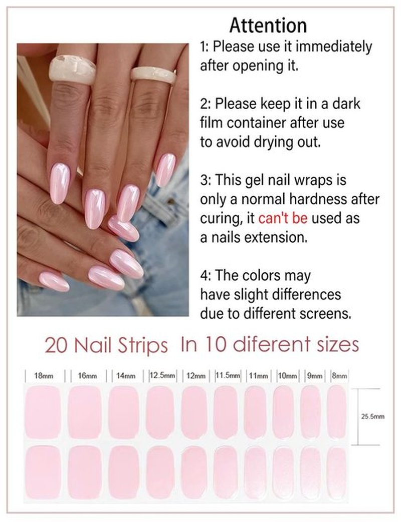 Semi Cured Gel Nail Strips, Glazed Donut, Pink 20pcs Adhesive UV Sticker, Wraps for Home Manicure DIY