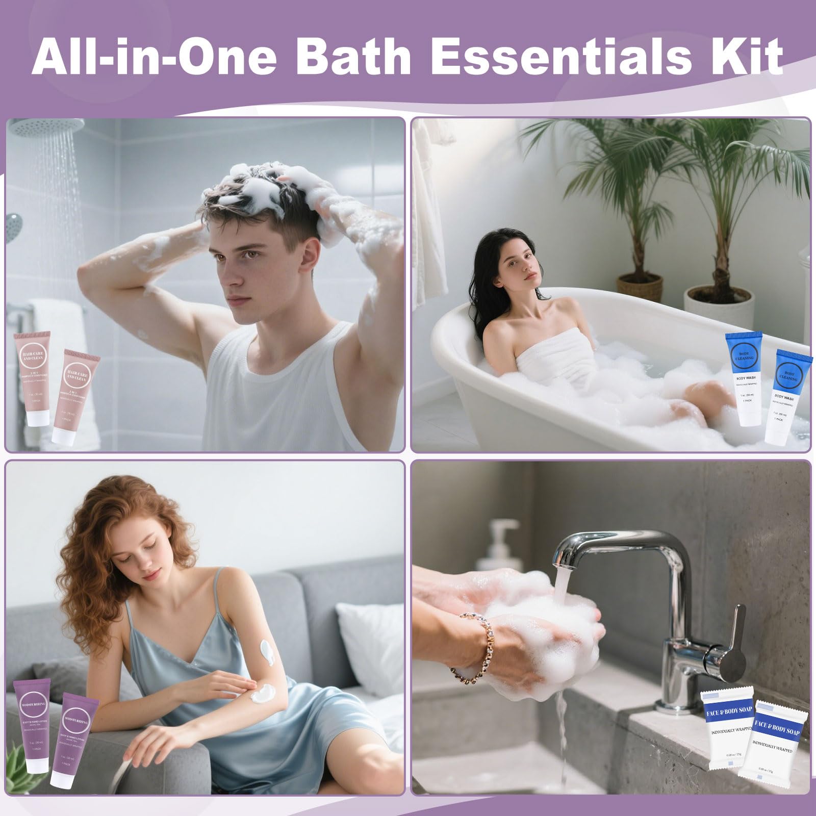 Travel Size Toiletries Set Bulk, Individually Wrapped 1 oz Mini Body Lotion Shampoo & Conditioner Body Wash 0.88 oz Bars Soap Toiletry Kit Guest Amenities for Hotel/Shelter/Homeless/Charity (40 Pack)