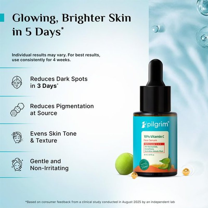Pilgrim 10% Vitamin C Face Serum - Anti-Aging Formula with 5% Niacinamide & Kakadu Plum | Reduces Fine Lines & Boosts Radiance | 1.01 Fl Oz (30ml)