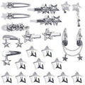 24pcs Y2K Star Hair Clips - Cute Silver Snap Clips for Women, Star Shaped Hair Accessories, Ideal for Emo, Grunge, Punk & 2000s Fashion