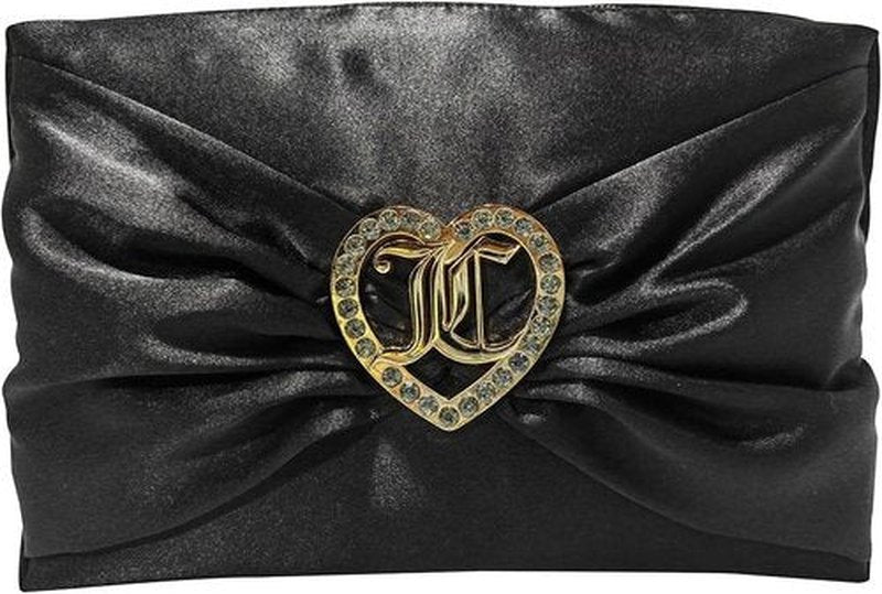 Juicy Couture Black Makeup Bag - Stylish Cosmetics Organizer with Satin Bow & Rhinestone Heart