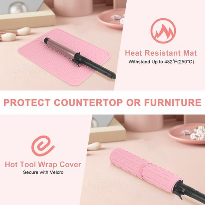 AMIJEAL Oversize Silicone Heat Resistant Mat for Hair Tools, Curling Iron Mat, Hot Tools Holder, Portable Flat Iron Hair Straightener Pad Cover for Travel Vanity Salon(14.2" x 11.0")
