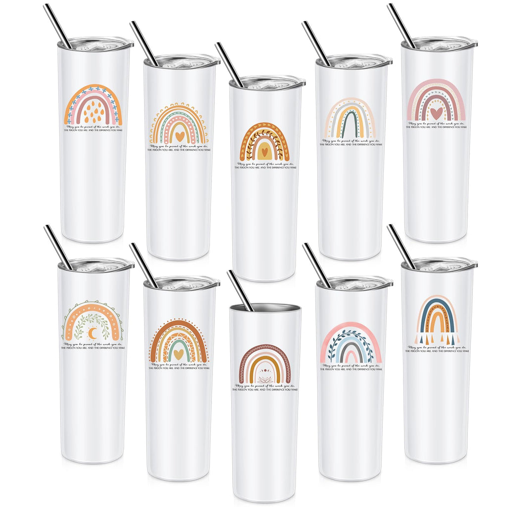 10 Pcs Gradation Teacher Gifts Thank You Inspirational Tumbler Cups Bulk End of Year Appreciation Gifts for Teacher Nurse Employee 20oz Stainless Steel Travel Cups Motivational Insulated Tumbler