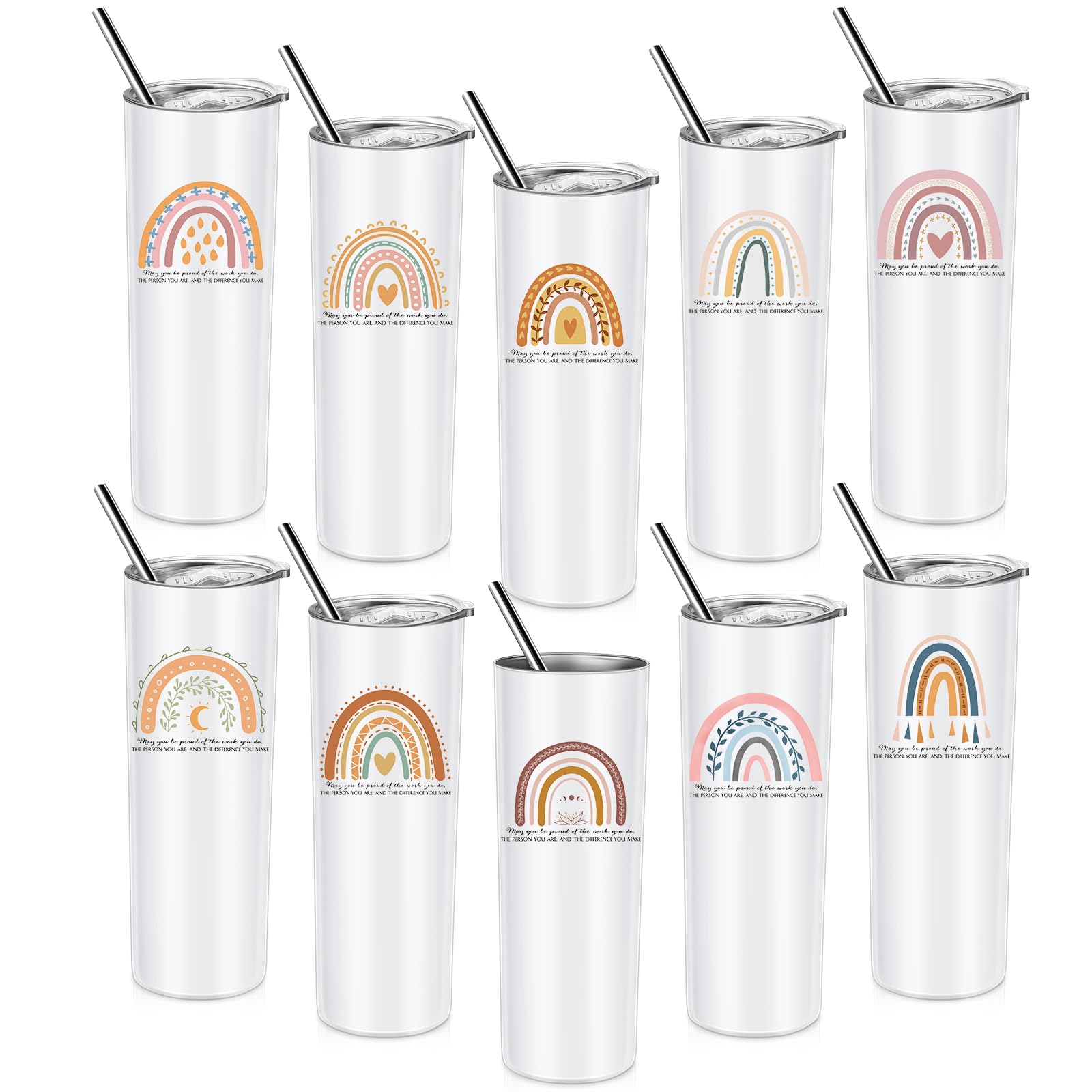 10 Pcs Gradation Teacher Gifts Thank You Inspirational Tumbler Cups Bulk End of Year Appreciation Gifts for Teacher Nurse Employee 20oz Stainless Steel Travel Cups Motivational Insulated Tumbler