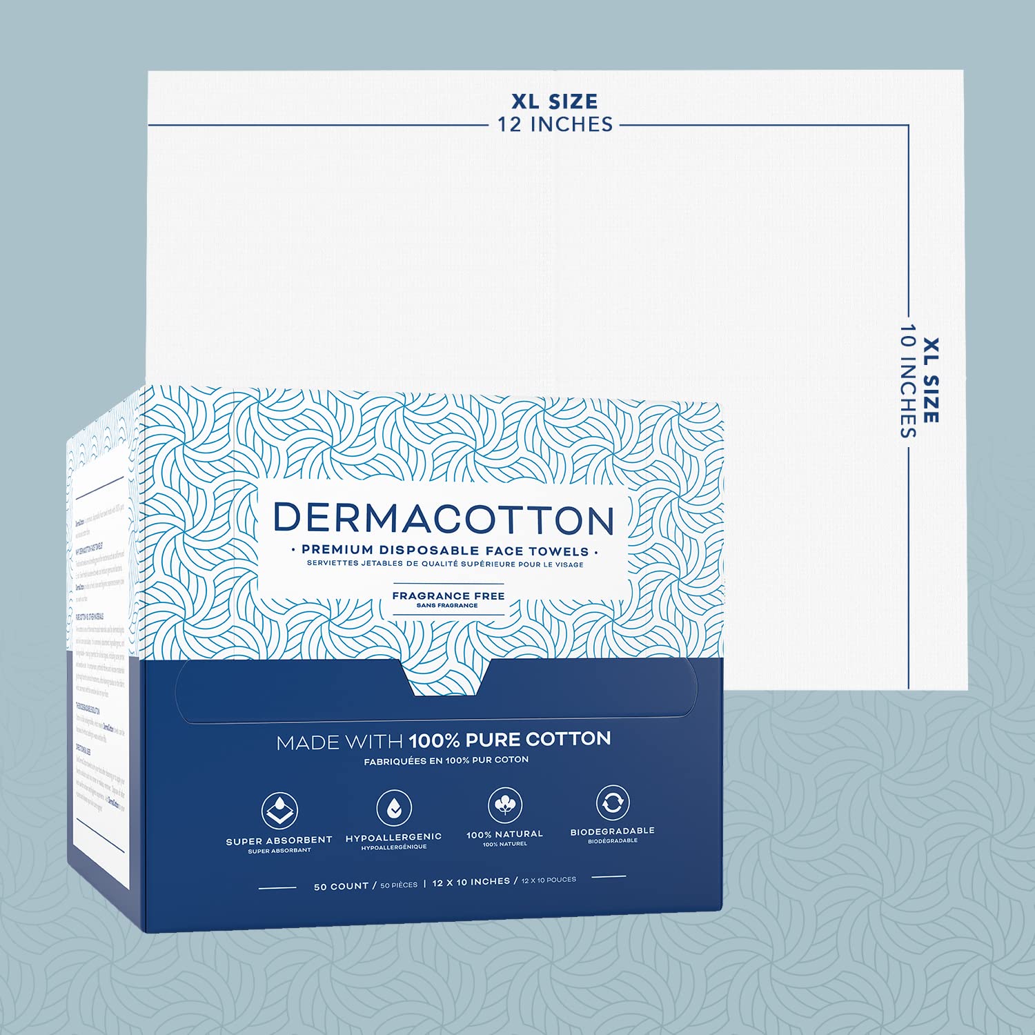 DERMACOTTON X-Large Cotton Disposable Face Towels – 100 Count Extra Large Disposable Wash Cloths for Face Washing, Makeup Removal & Acne Care | Ultra Soft, Hypoallergenic & Fragrance-Free