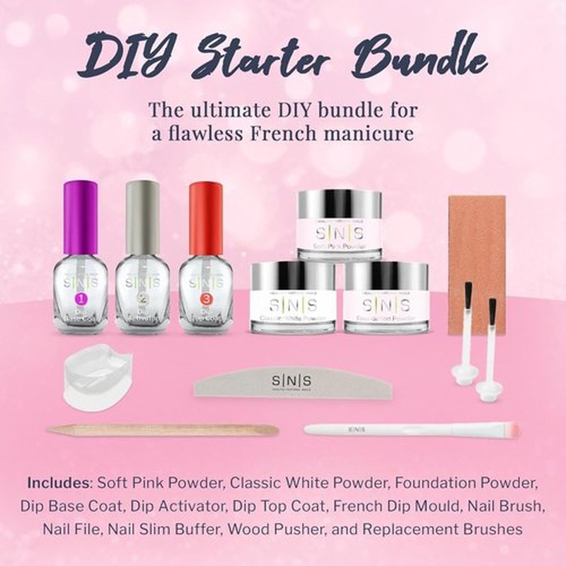 SNS Nail Dip Powder Starter Kit - Hot Pink & Red | Includes Base Coat, Activator, Brush & More
