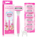 Razors for Women Include 1 Handle and 7 Cartridges, Disposable Razor with 360° Lubrication Reduces Irritation, Pink