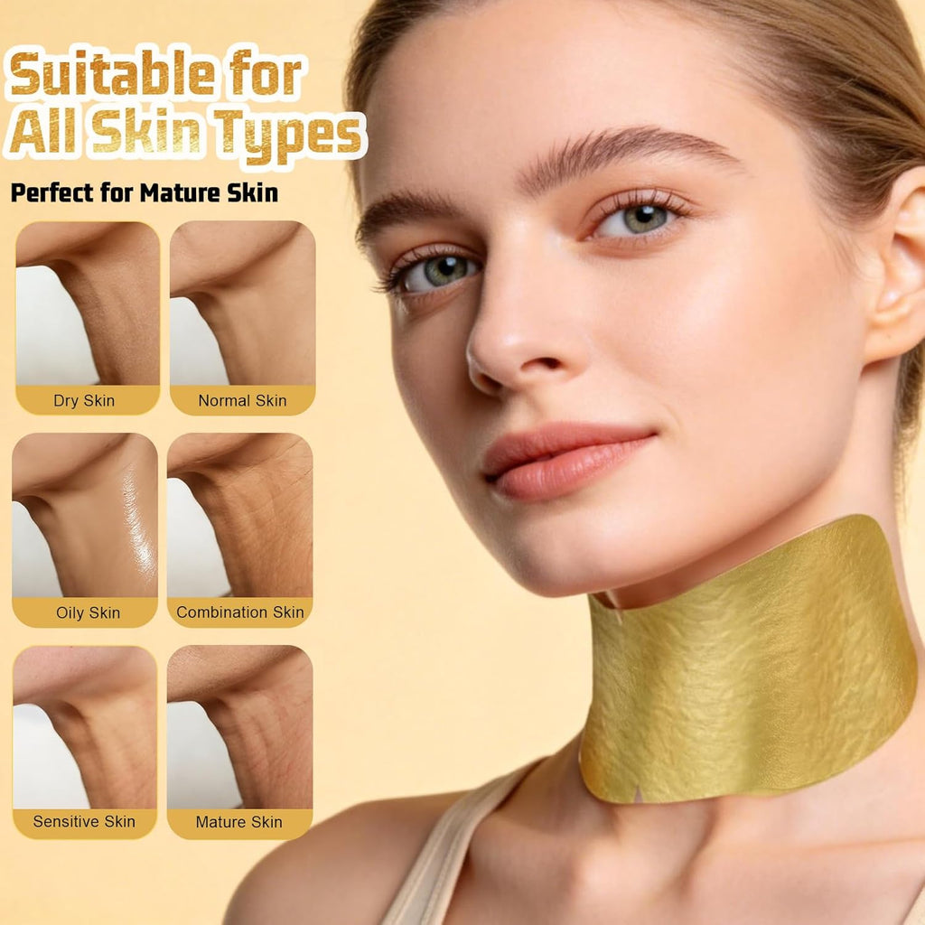 Z:SEA Collagen Cream Neck Mask & Gold Serum Set - 2-Step Anti-Aging Treatment for Crepey Skin | 5Ct