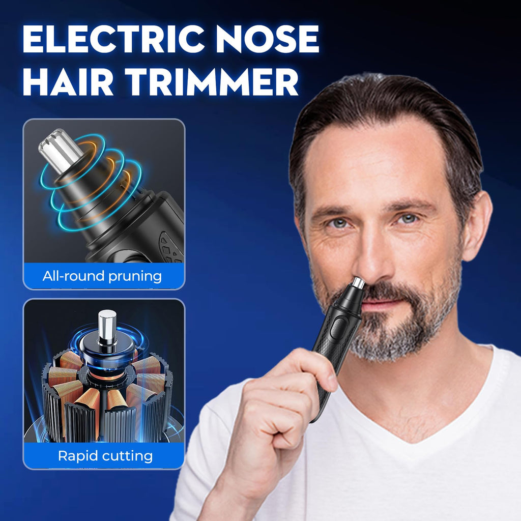 Electric Nose Hair Trimmer, 2026 New 360 Degrees Electric Nose Hair Clippers, Rechargeable Nose Hair Remover with Replacement Blade Heads for Men, Women (Black, with 2pcs Replacement Blade Head)