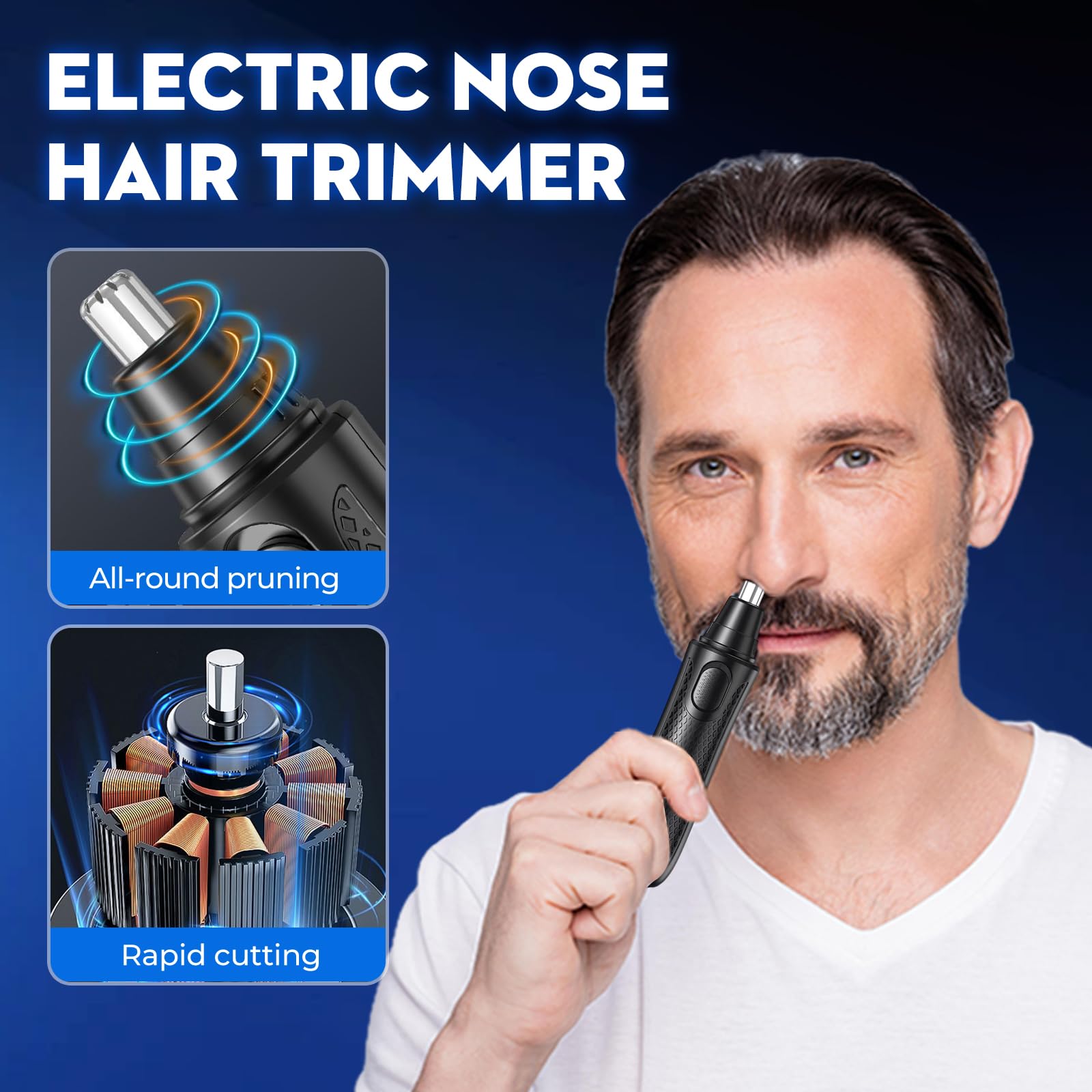 Electric Nose Hair Trimmer, 2026 New 360 Degrees Electric Nose Hair Clippers, Rechargeable Nose Hair Remover with Replacement Blade Heads for Men, Women (Black, with 2pcs Replacement Blade Head)