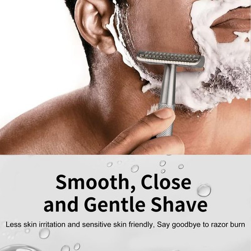 Stainless Steel Safety Razor - Single Blade Design for Men | Includes 10 Double Edge Blades, Heavy Duty Handle, Smooth Shave