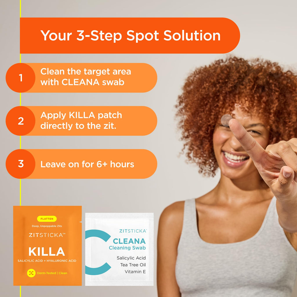 ZitSticka Killa Microdart Pimple Patches for Face - Most Potent Pimple Patch with Fast-Acting Microdarts - For Deep, Early-Stage Zits with Salicylic Acid - Regular 4 Count with Cleaning Swab