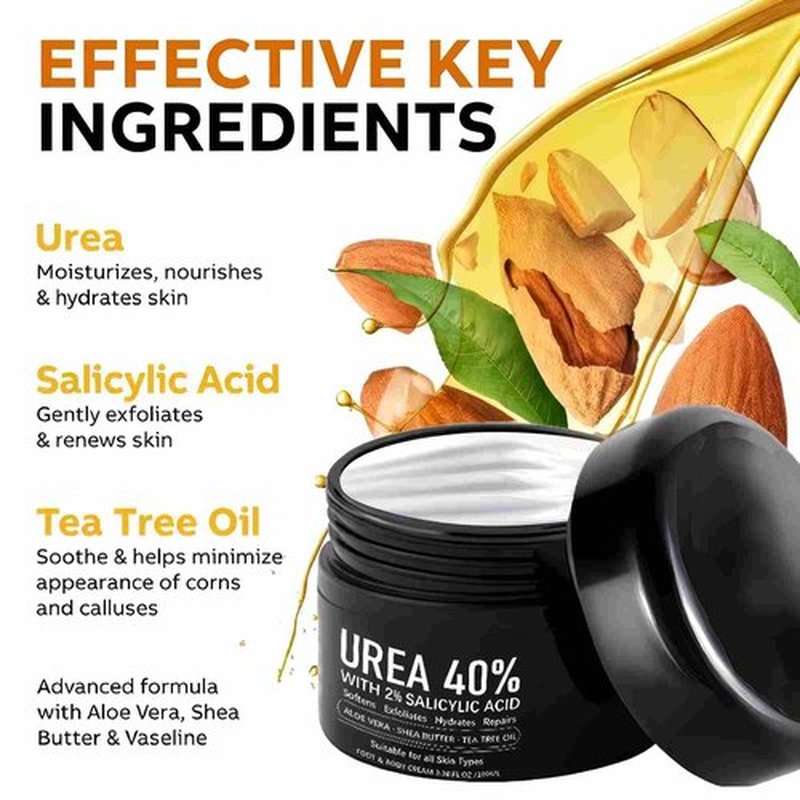 IOIOTCO Urea Cream 40% Plus 2% Salicylic Acid, Foot and Hand Moisturizing Cream for Dry Cracked Heels, Callus & Dead Skin Remover, Hydrating Exfoliating Cream with Aloe, Tea Tree, and Hyaluronic Acid