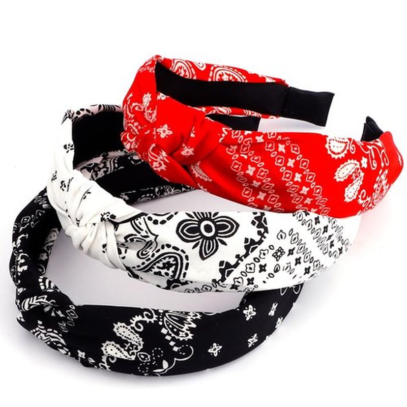 TOBATOBA Bandana Headbands: Paisley Prints, Boho Style Headwraps for Women and Girls - Non-Slip Hair Accessories in Red, White, and Black