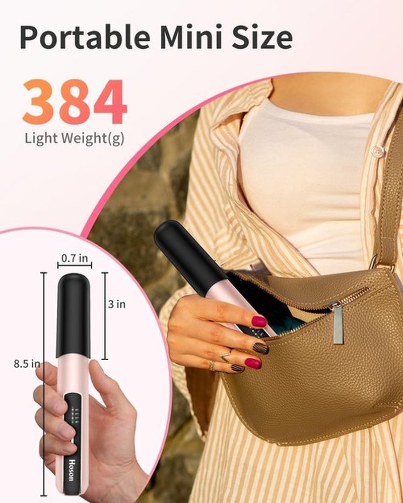 Cordless Flat Iron,Portable Mini Hair Straightener Travel for Bangs,Short Hair, Rechargeable Curling Iron for Touch Ups (Pink)