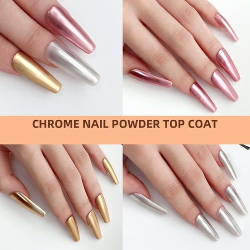 U-Shinein Top Coat Gel for Chrome Nail Powder, 15ml No Wipe High Gloss Shiny Clear Polish With 3 Colors, Long Lasting Soak Off DIY Nail Art Manicure