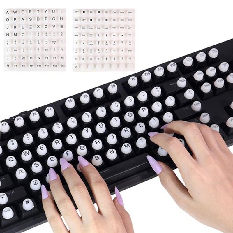 128Pcs Raised Keyboard Stickers for Long Nails with Letters, Soft Silicone Keyboard Bubbles for Women, Nail Art Typing Keycaps for Desktops (White, 128pcs)
