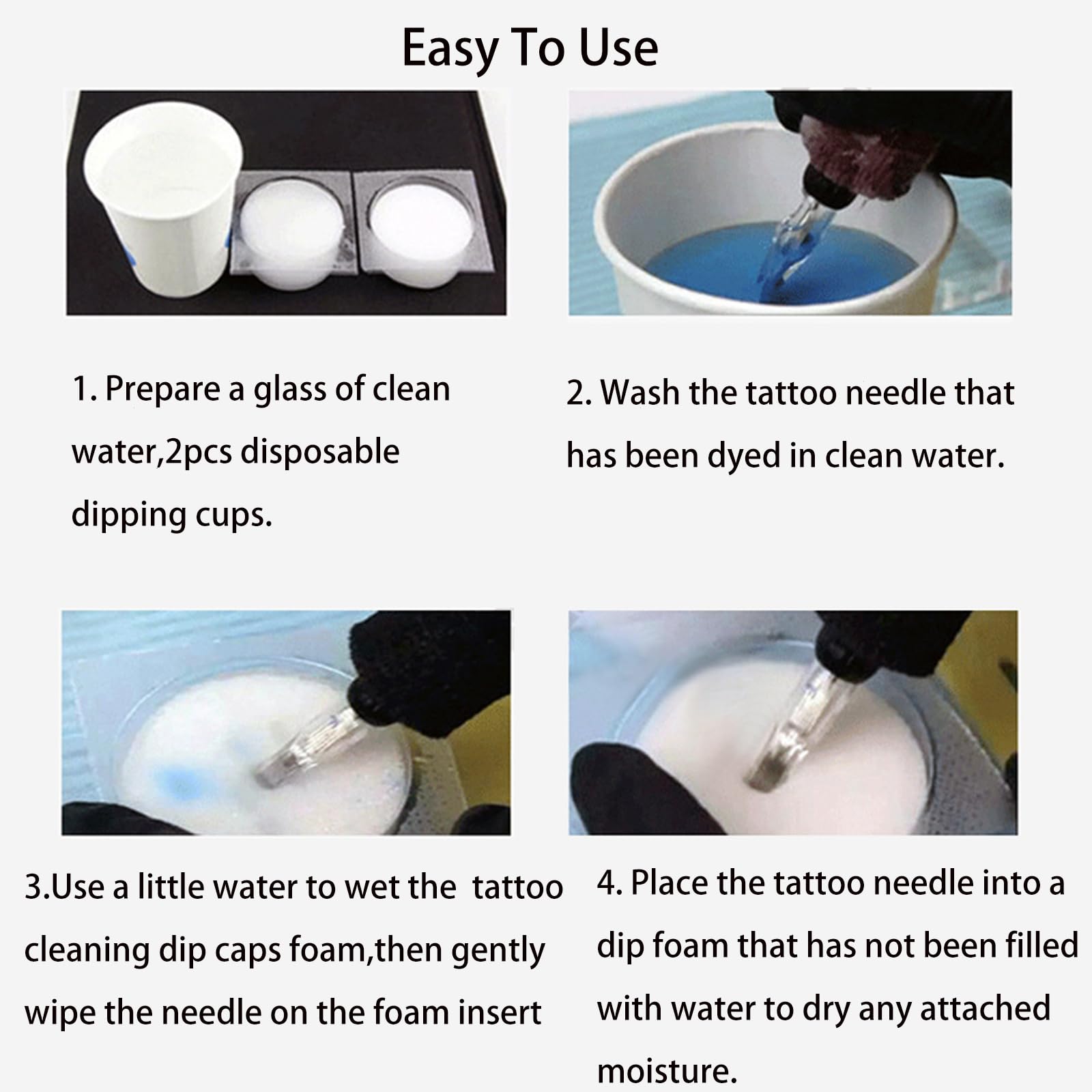 Dip Foam,Professional 24Pcs Tattoo Dip Foam Rinse Cup Disposable Dip Clean Foam Cup Caps Cartridge Dip Foam Cleaning Supplies for Tattoo Needle (Black)