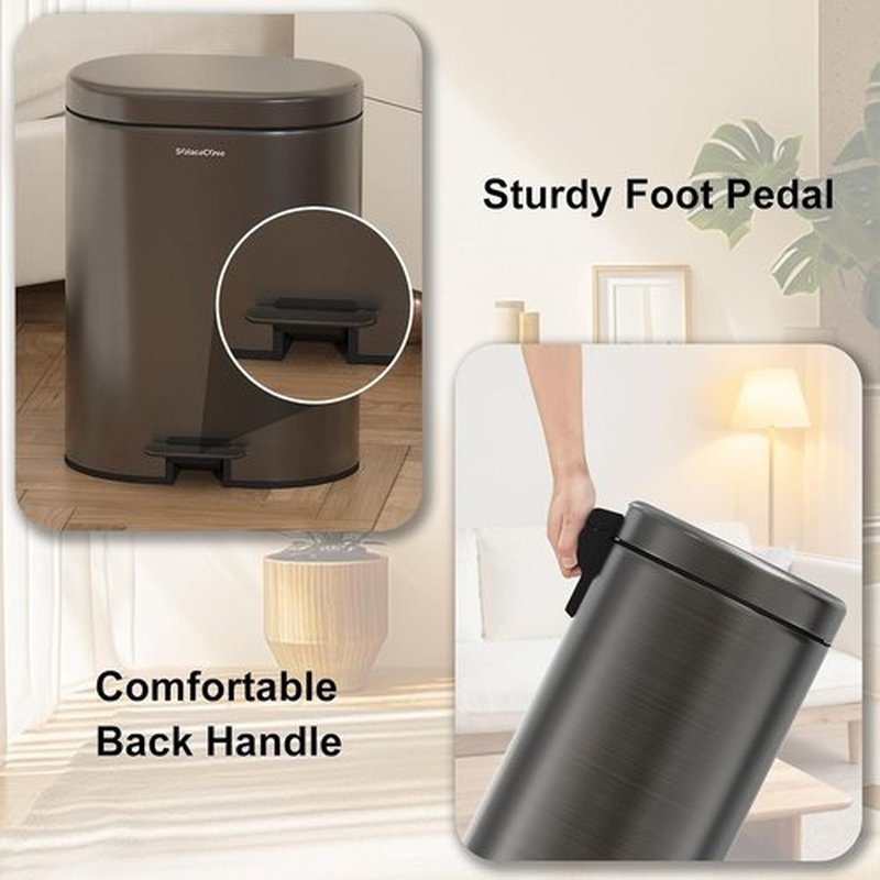 Skiennix Small Bathroom Step Trash Can - 3.2 Gallon Stainless Steel Bin with Soft Close Lid | Volcanic Gray