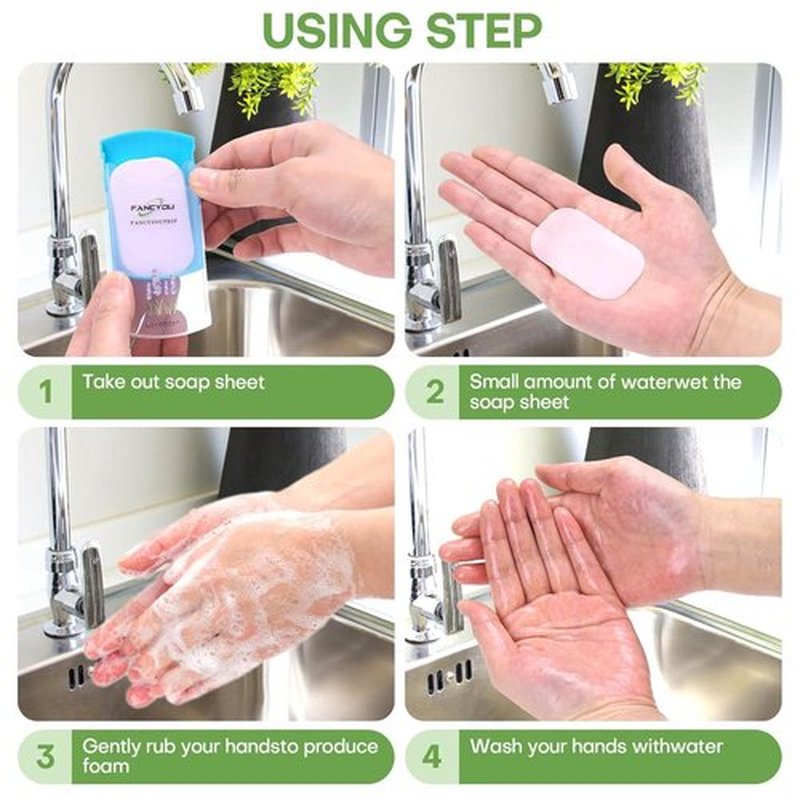 fancyou Portable Paper Soap Foaming Hand Soap Sheets for Traveling Mini Disposable Hand Washing Bath Scented Paper (Refill 400 Pack without Box)