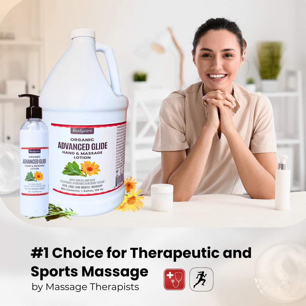 ibodycare Advanced Glide Massage Lotion with Arnica and Sage Professional Massage Cream for Muscle Relief Hydrating Hand and Body Lotion 8 oz (8 Oz)