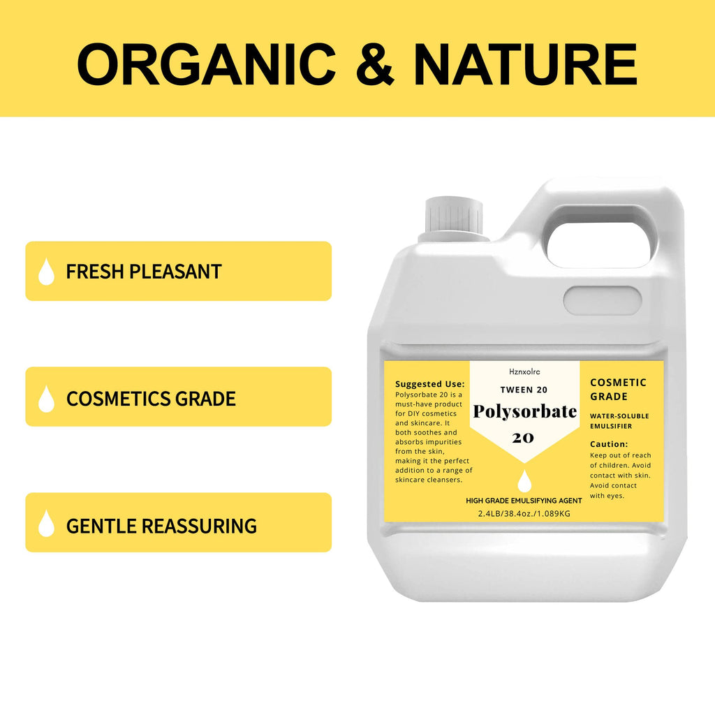 38.4 oz Polysorbate 20 Emulsifier, Premium Polysorbate 20 (TWEEN 20) Liquid, 100% Pure, Cosmetics Grade, Gentle on Skin, Suitable for Making Lotions, Shampoos, Body Washes, Makeup Removers and More