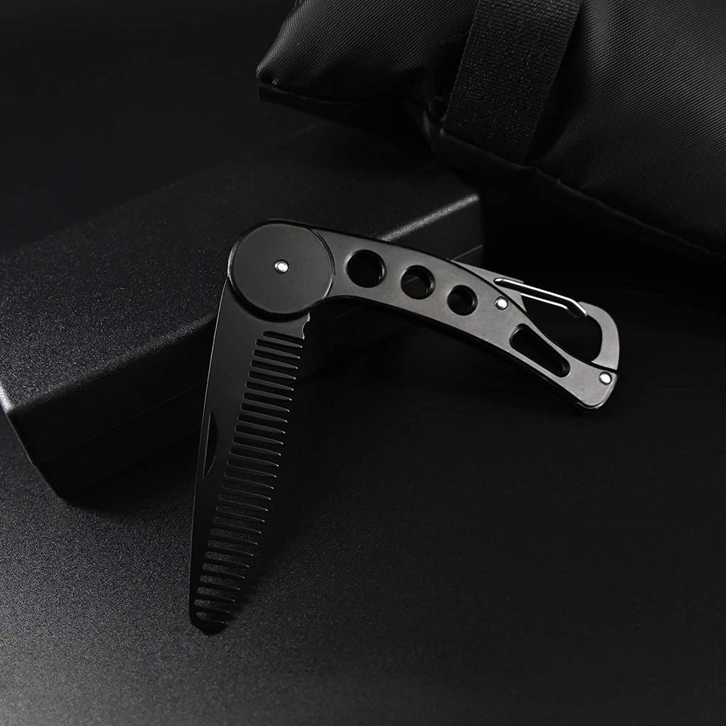 Stainless Steel Folding Beard and Mustache Comb for Men's Grooming - Anti-Static Hair Styling Pocket Beard Comb