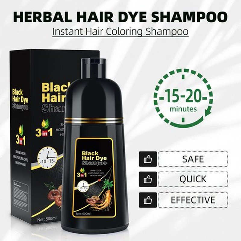 Black Hair Dye Shampoo 3 in 1 for Gray Coverag Color Shampoo for Women/Men Instant Herbal Semi Permanent champu para canas